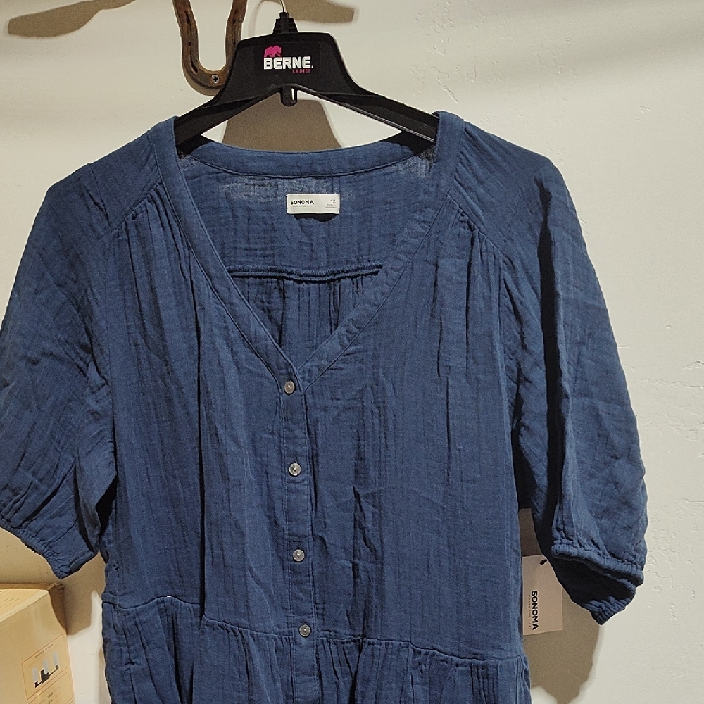 Sonoma Navy V-Neck Button-Up Dress,Nwt,1x